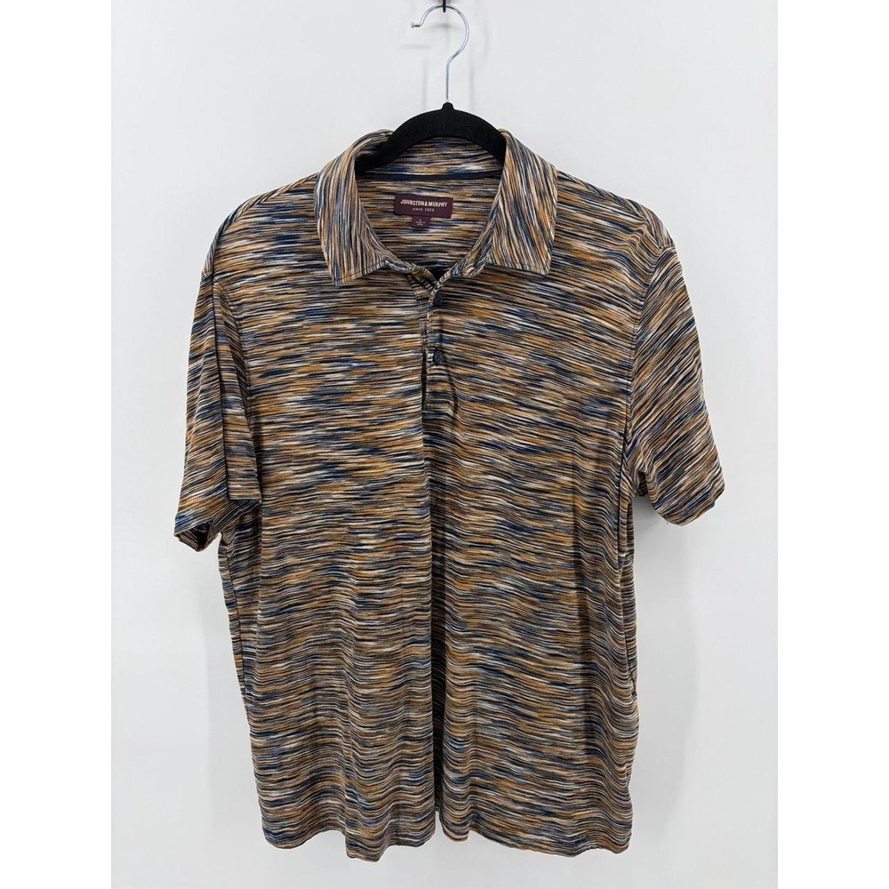 Johnson & Murphy Space Dye Polo Shirt Mustard/Blue, Organic Stretch, Men Large